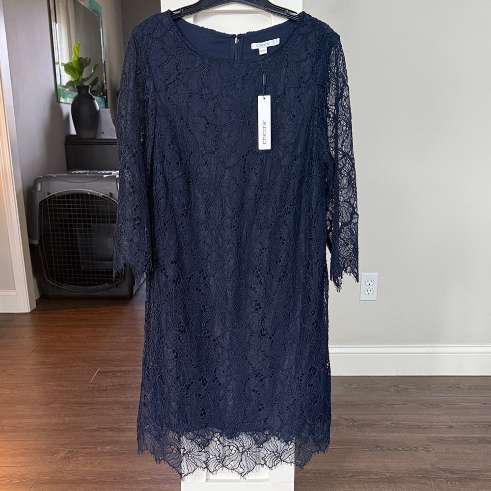 Chico's NWT lace pop over navy dress 4 - Picture 4 of 12